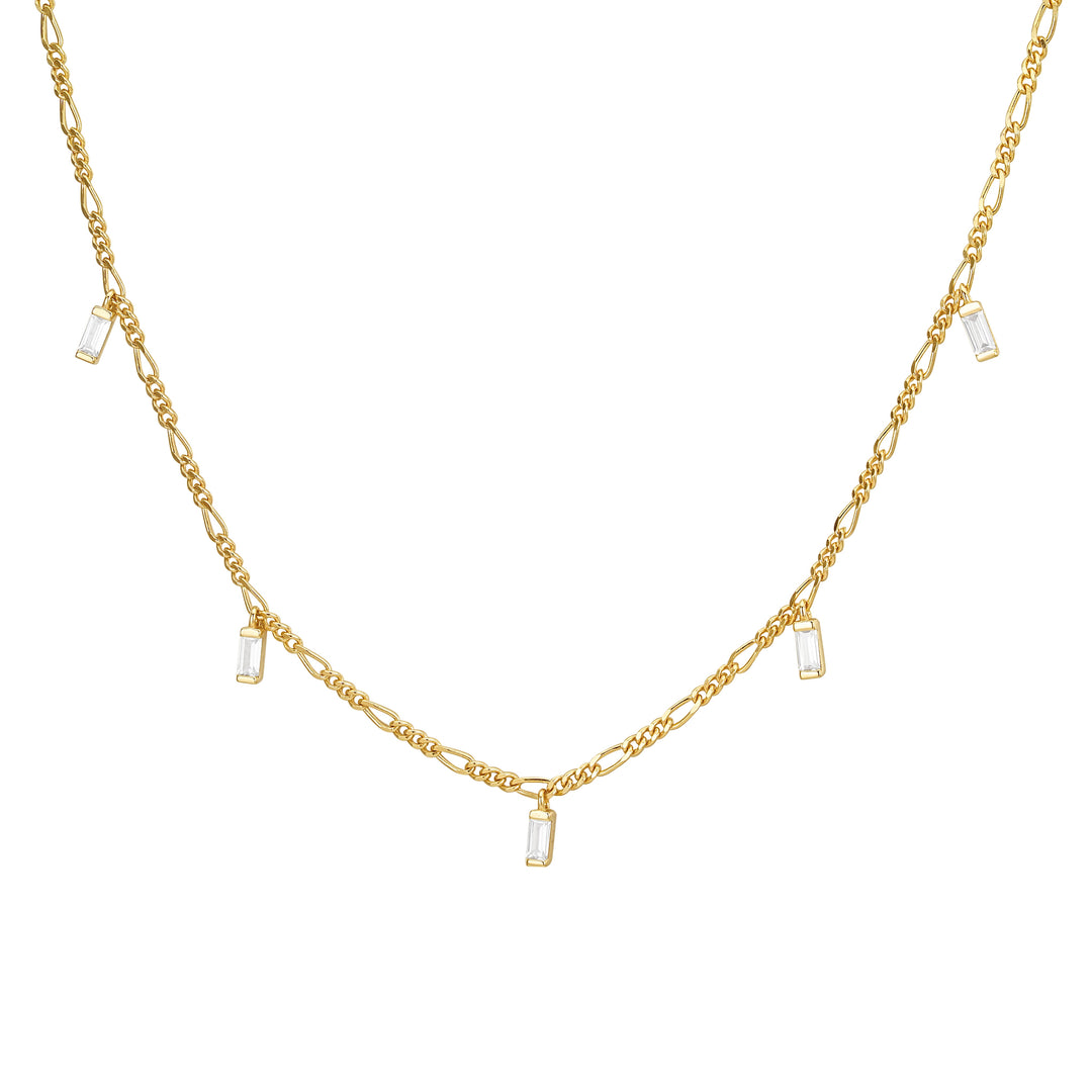 Amelia Gold Station Necklace with Baguette Stone Charms- Quill Fine Jewelry