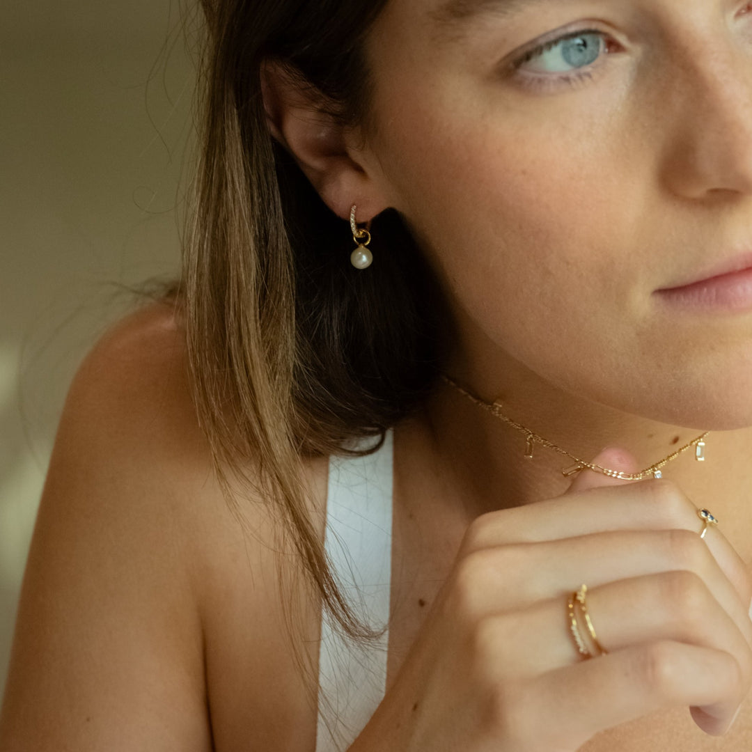 Amelia Gold Station Necklace with Baguette Stone Charms- Quill Fine Jewelry