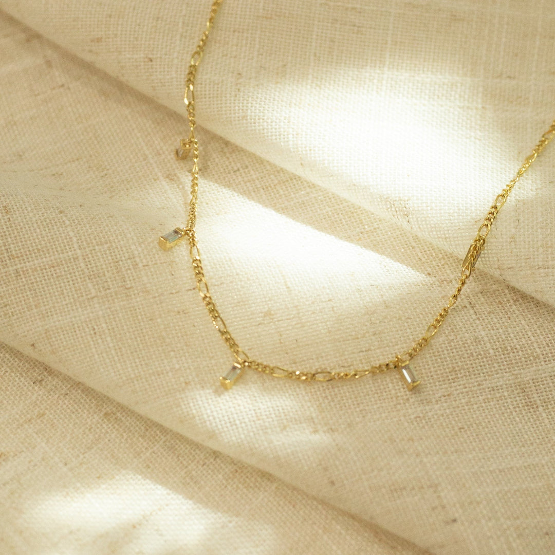 Amelia Gold Station Necklace with Baguette Stone Charms- Quill Fine Jewelry