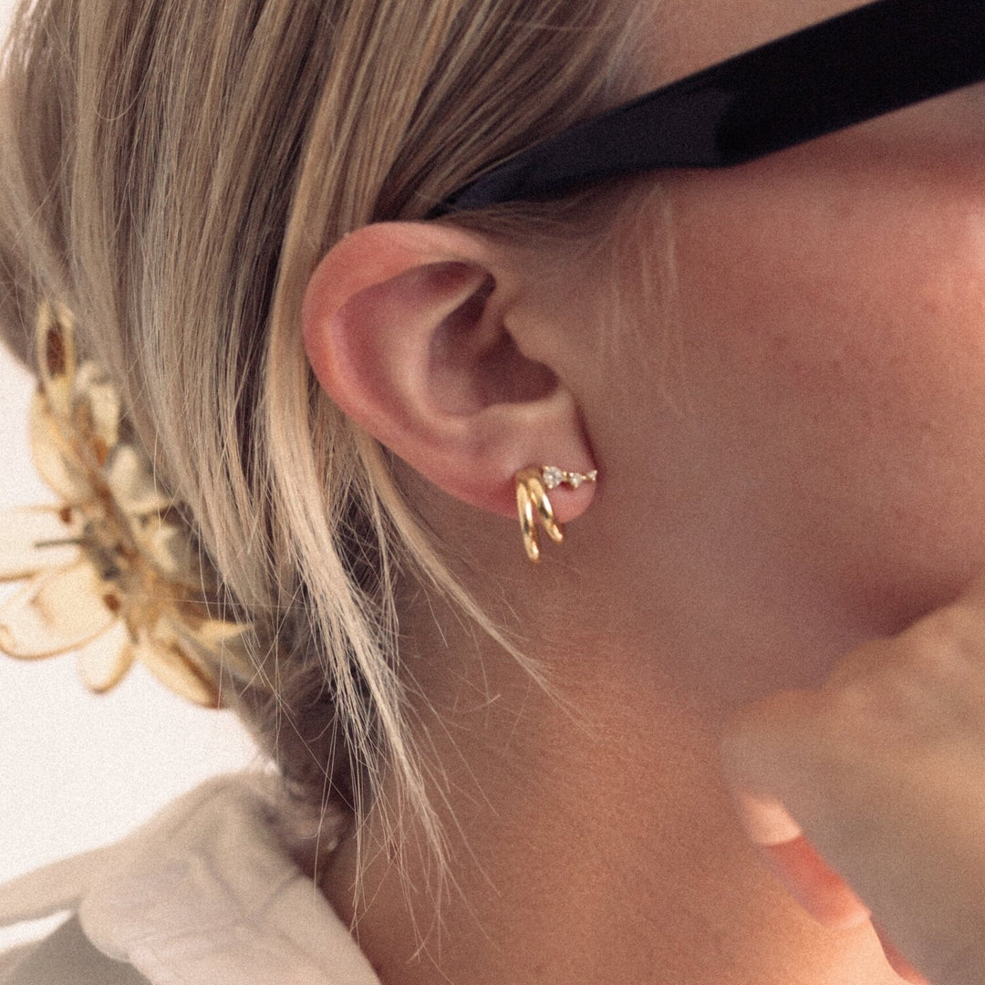 Aster Triple CZ Gold Stud Earrings- Quill Fine Jewelry