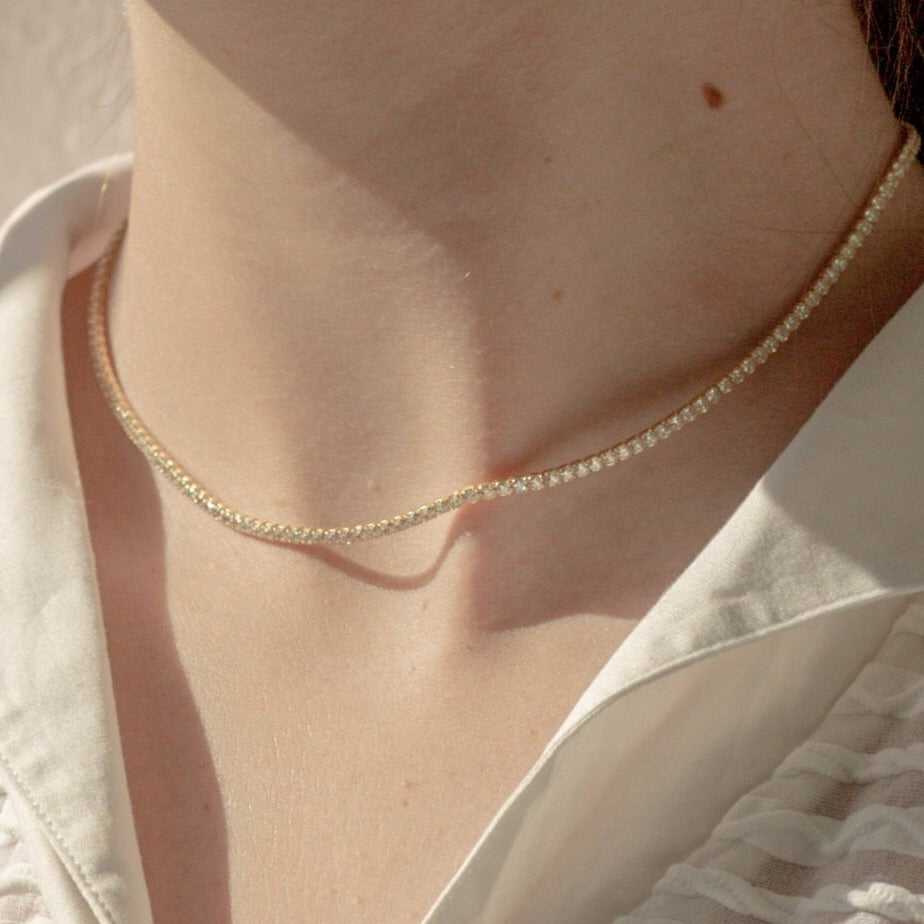 Aurora Thin Gold Tennis Necklace- Quill Fine Jewelry