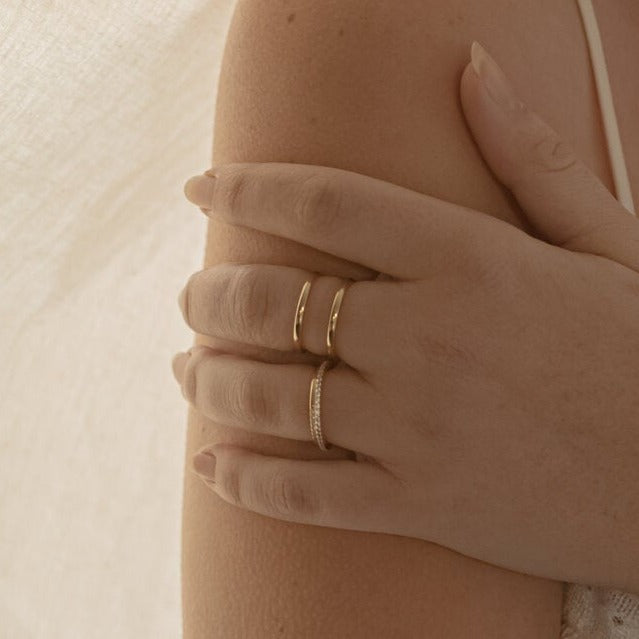 Aurora Thin Gold Ring with White CZ Stones- Quill Fine Jewelry