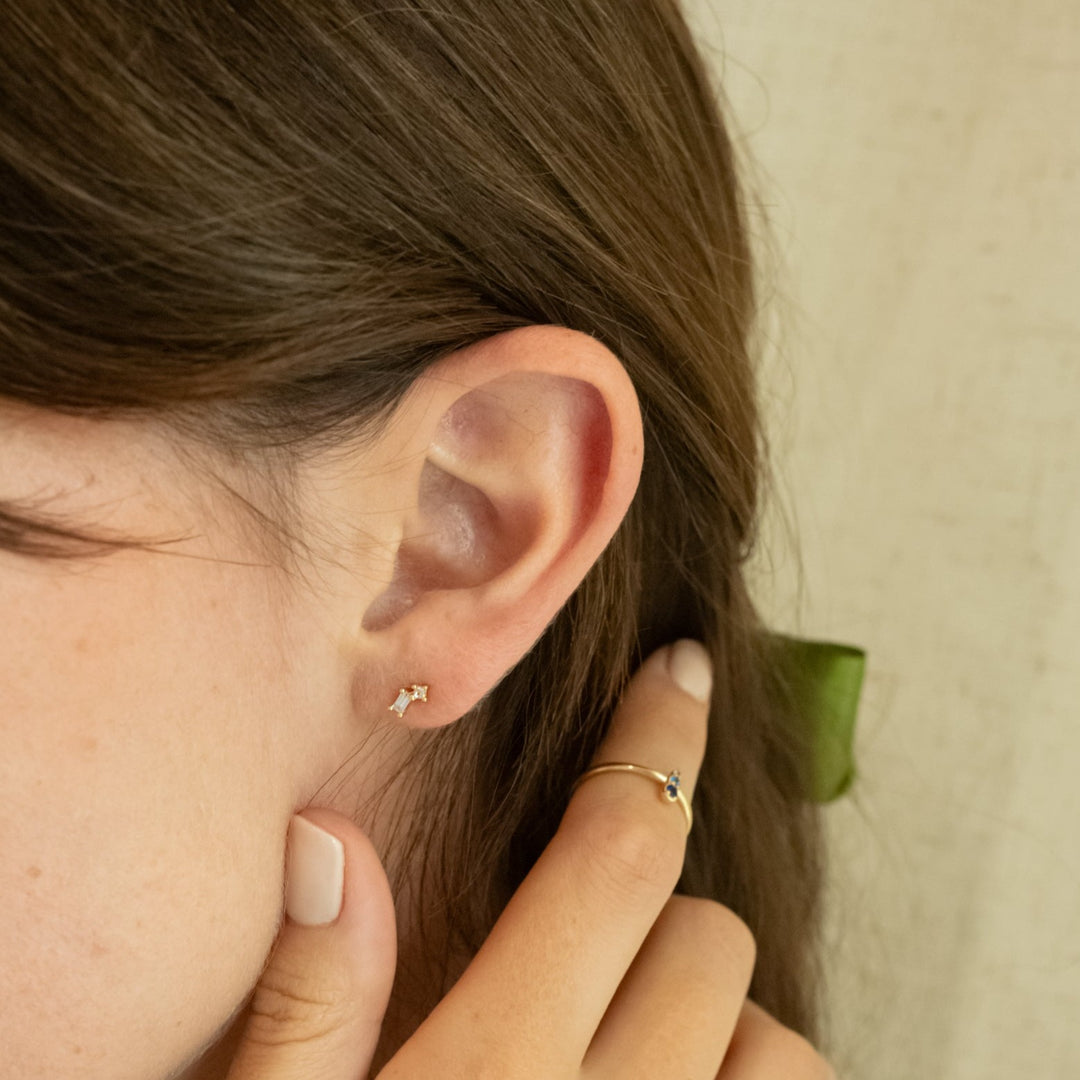 Ava Baguette Cluster Gemstone Gold Studs Earrings- Quill Fine Jewelry