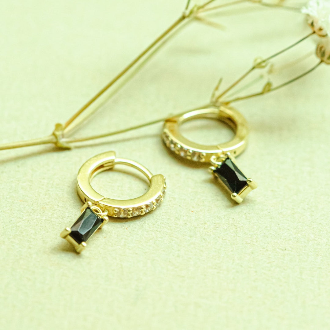 Carrie Gold Drop Baguette Huggie Earrings- Quill Fine Jewelry