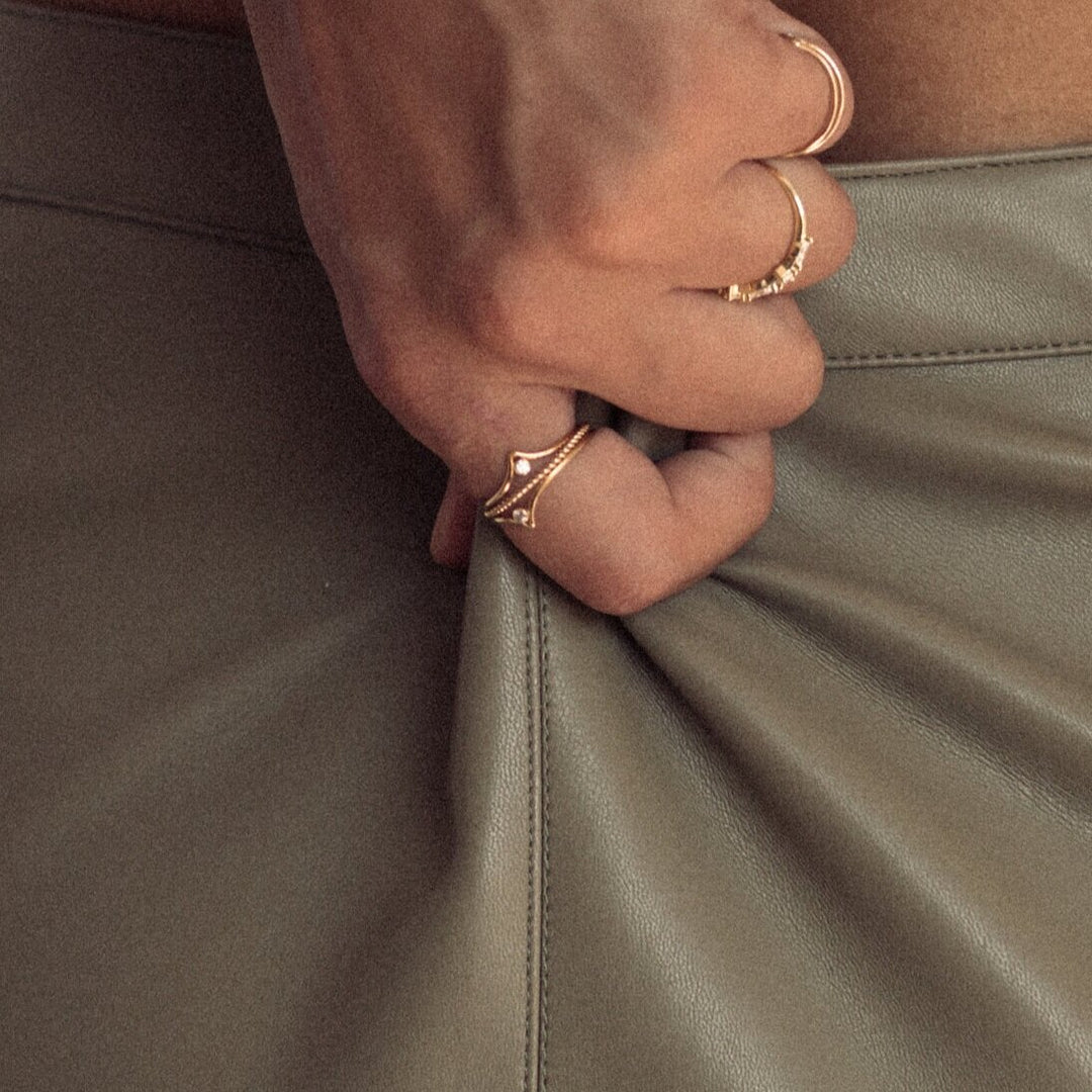 Chevron CZ Gold Curved Ring- Quill Fine Jewelry