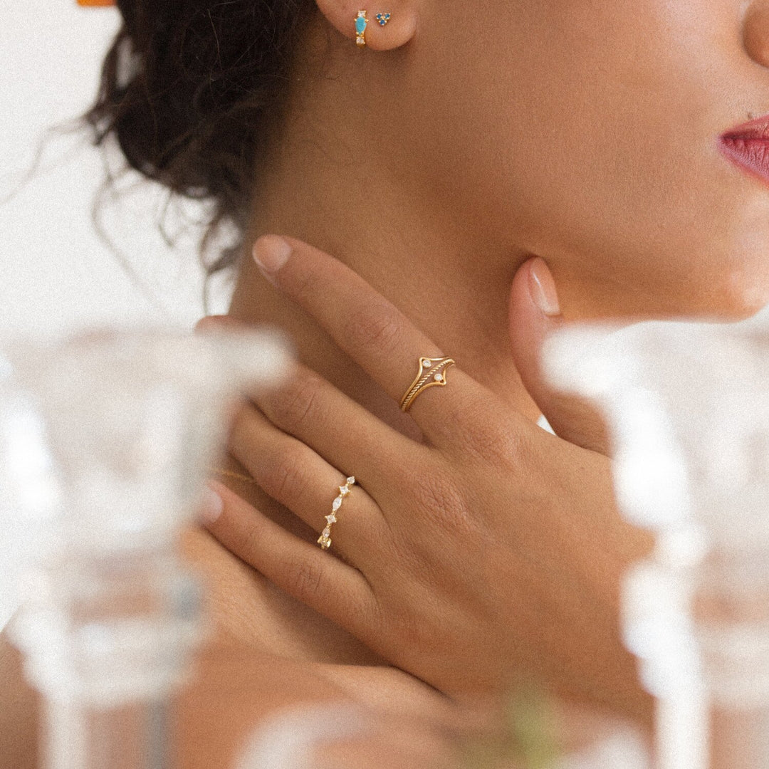 Chevron CZ Gold Curved Ring- Quill Fine Jewelry