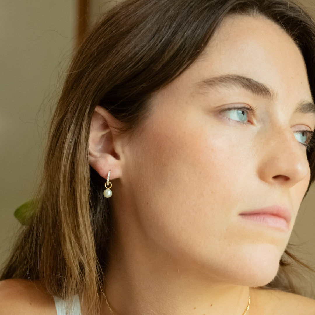 Classic Halo CZ Pave Gold Huggie Earrings- Quill Fine Jewelry