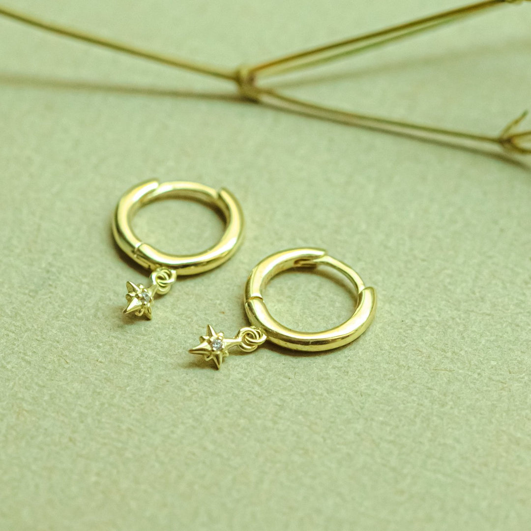 Ella Stardust Gold Drop Huggie Earrings- Quill Fine Jewelry