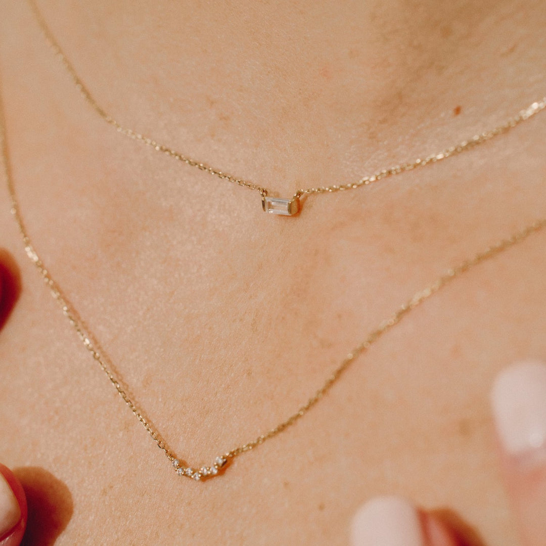 Elsa CZ Baguette Pendant 14k Solid Gold Necklace- Quill Fine Jewelry