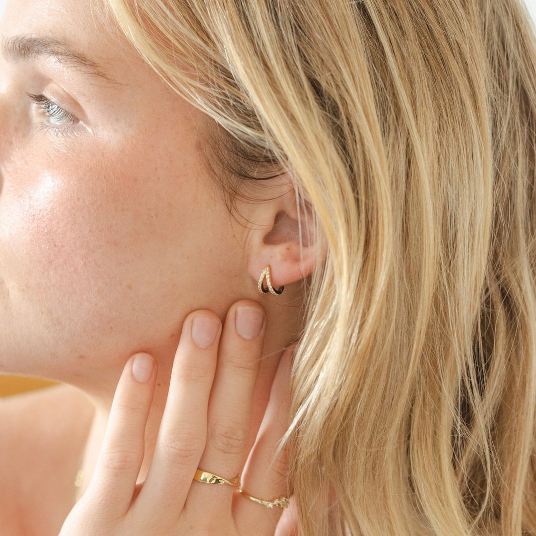 Gal Gold Double Hoop Huggie Earrings- Quill Fine Jewelry