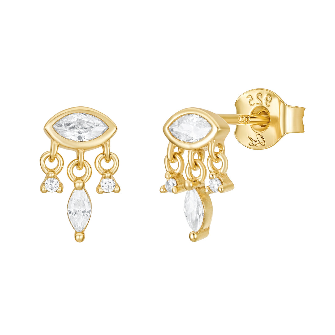 Gold Dangle Evil Eye Stud Earrings- Quill Fine Jewelry