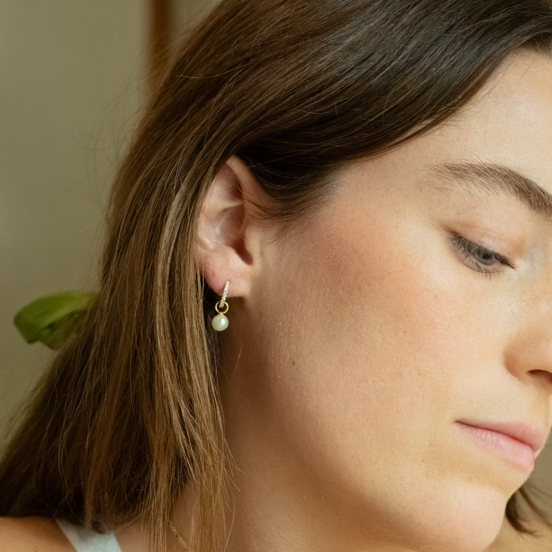 Gold Pearl Earring Charm- Quill Fine Jewelry
