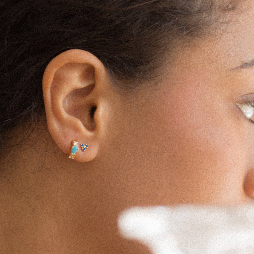 Harper Turquoise Gold Huggie Earrings- Quill Fine Jewelry