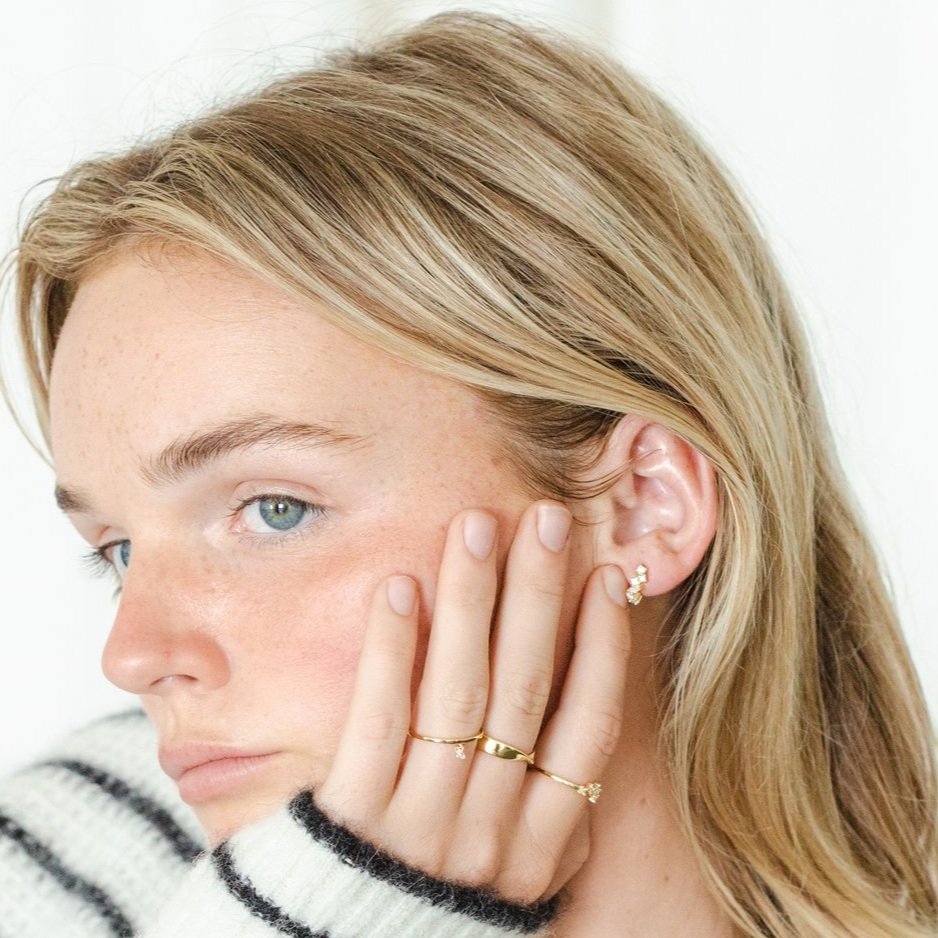 Heather Gold Stone Cluster Huggie Earrings- Quill Fine Jewelry