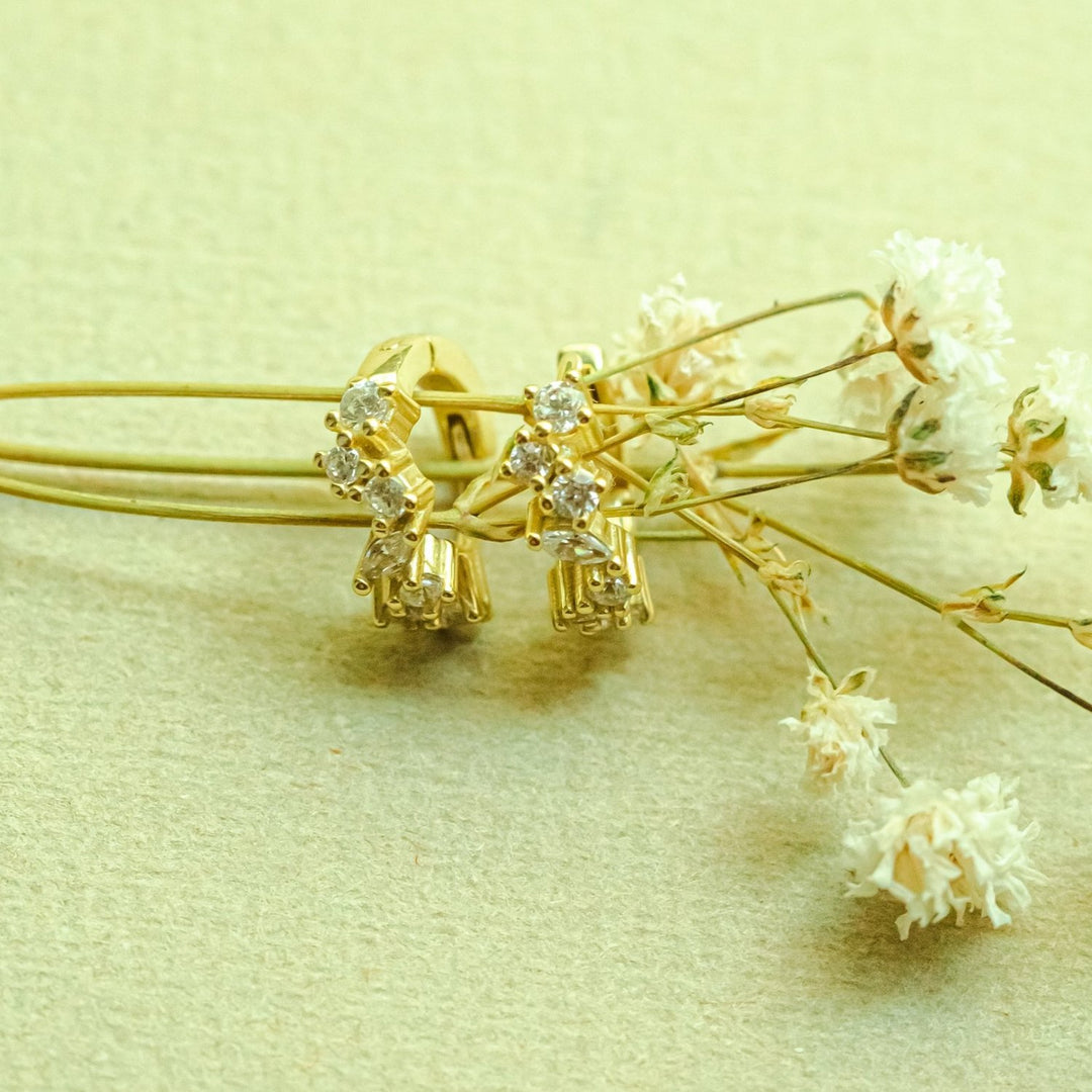 Heather Gold Stone Cluster Huggie Earrings- Quill Fine Jewelry