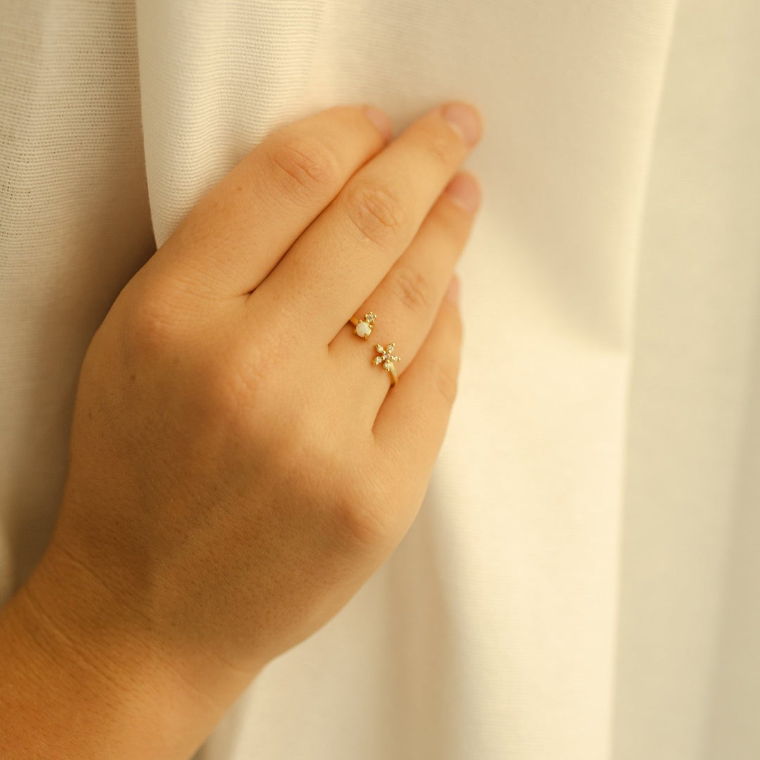 Heather Opal Floral Gold Open Ring- Quill Fine Jewelry