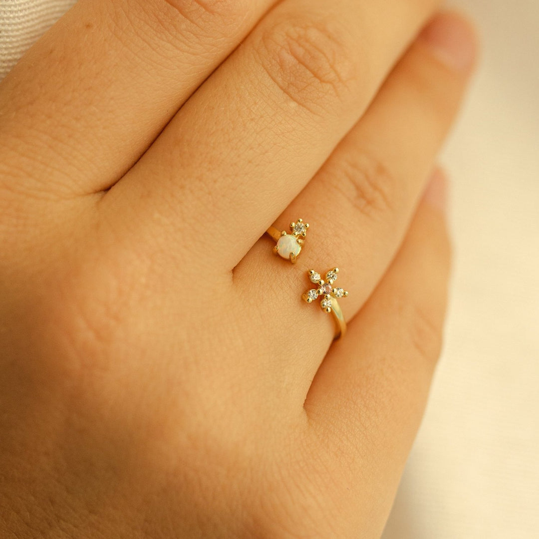 Heather Opal Floral Gold Open Ring- Quill Fine Jewelry
