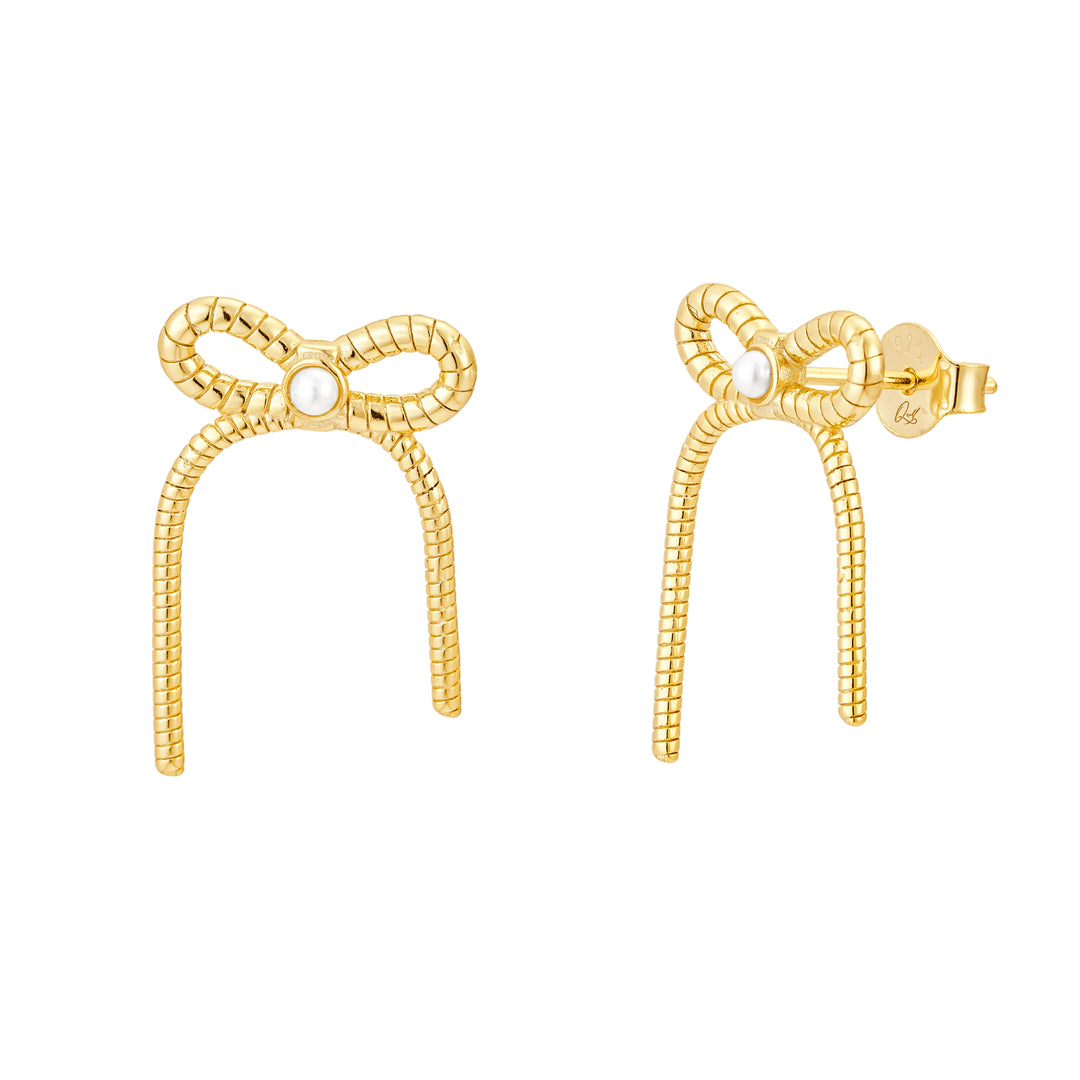 June 14k Gold Vermeil Pearl Bow Drop Post Earrings
