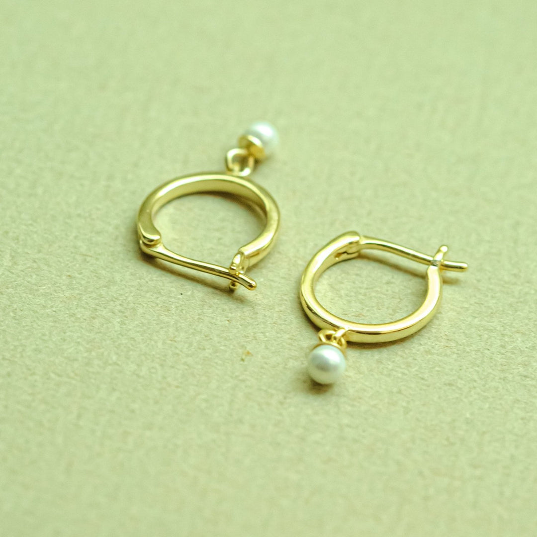 Mae Gold Drop Pearl Huggie Earrings- Quill Fine Jewelry