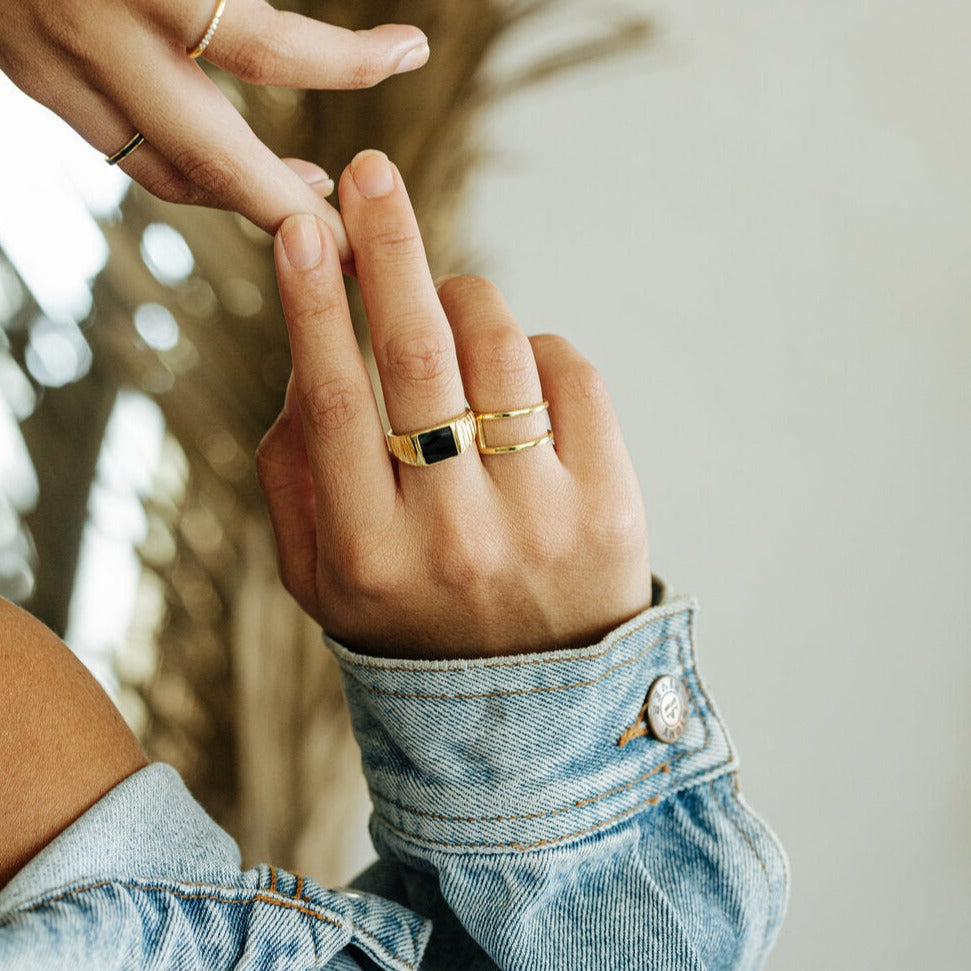 Black Enamel Signet Ring- Quill Fine Jewelry