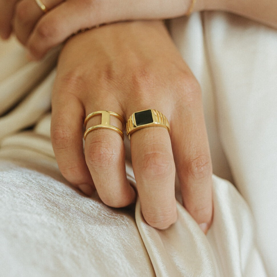 Black Enamel Signet Ring- Quill Fine Jewelry