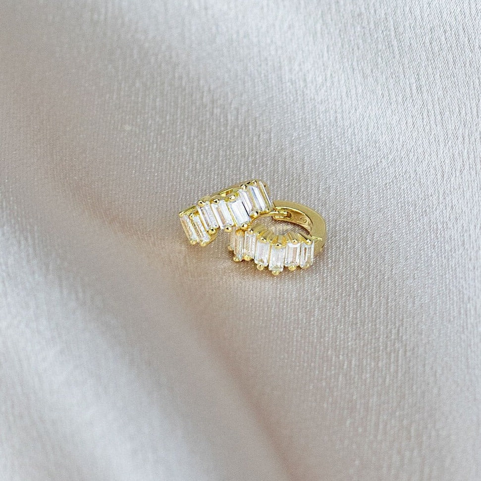 Irregular CZ Gold Huggie Earrings- Quill Fine Jewelry