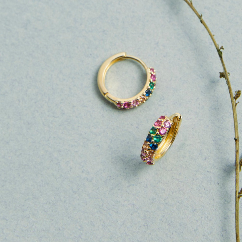 Rainbow Gold Huggie Earrings- Quill Fine Jewelry