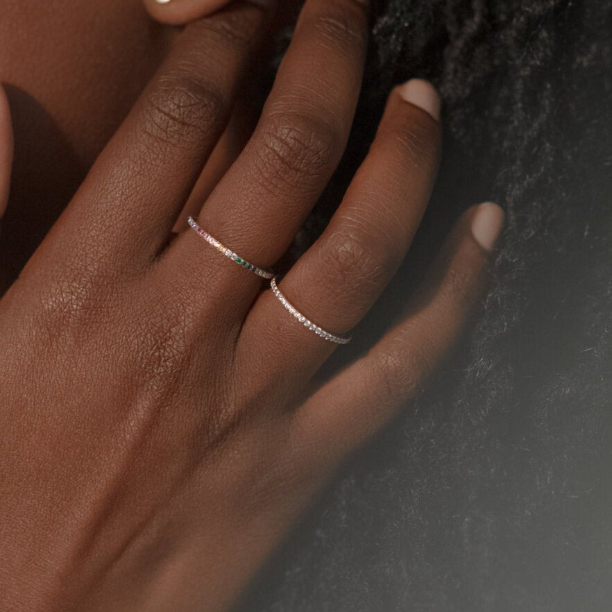 Aurora Thin Gold Ring with White CZ Stones- Quill Fine Jewelry