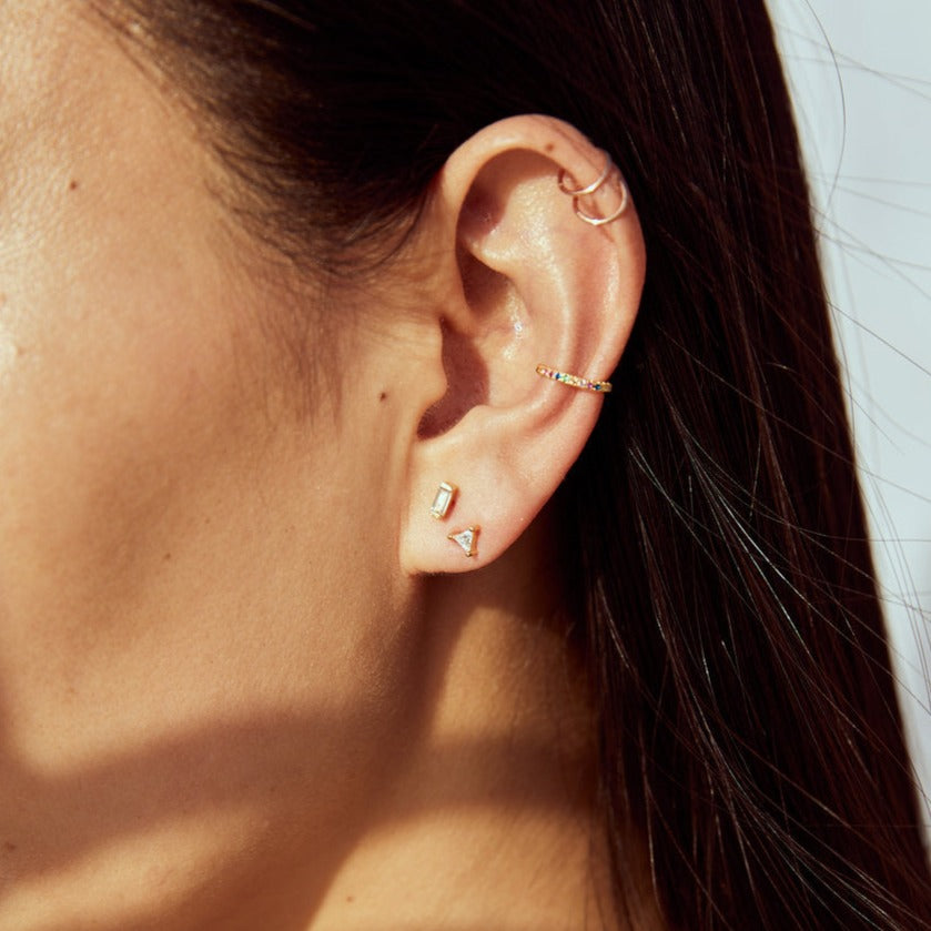 Triangle Solitaire Gold Stud Earrings- Quill Fine Jewelry