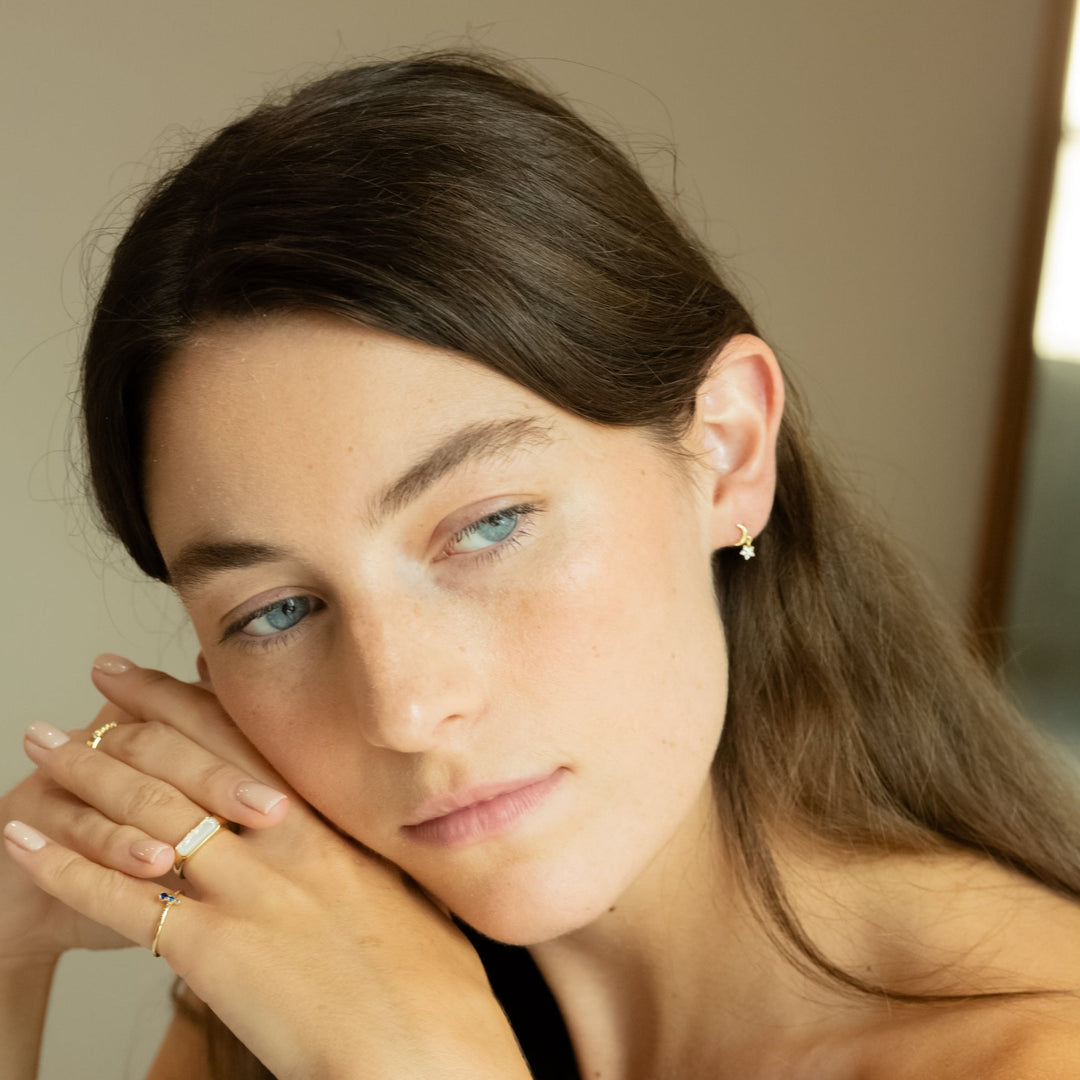 Stella Gold Moon and Star Dangle Earring Studs-Quill Fine Jewelry