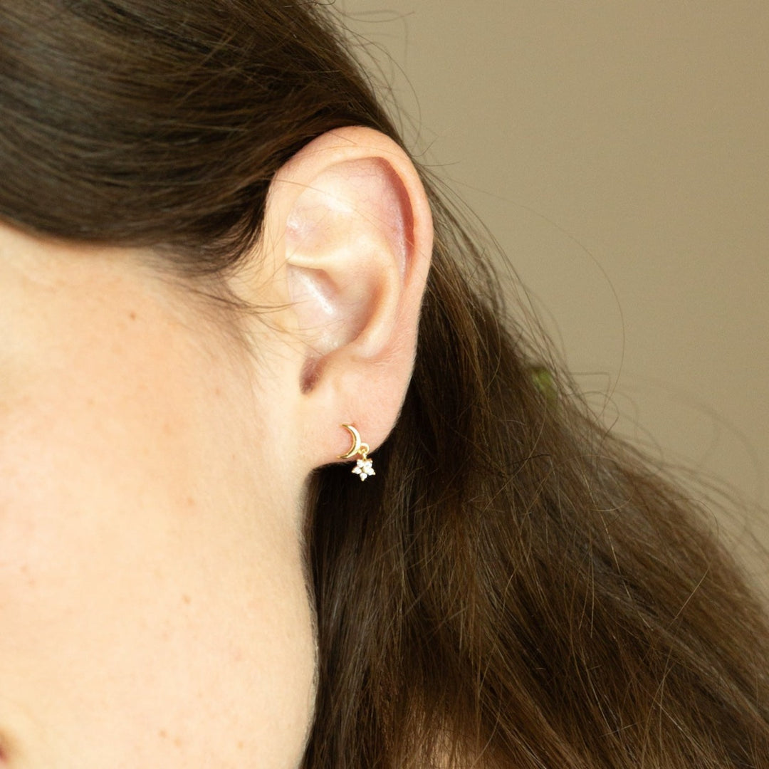 Stella Gold Moon and Star Dangle Earring Studs-Quill Fine Jewelry