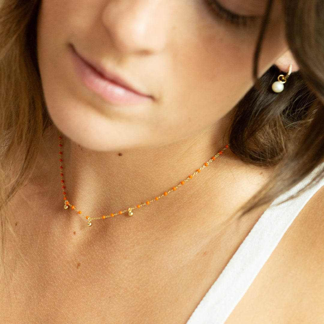 Zola Beaded Station Gold Charm Necklace- Quill Fine Jewelry