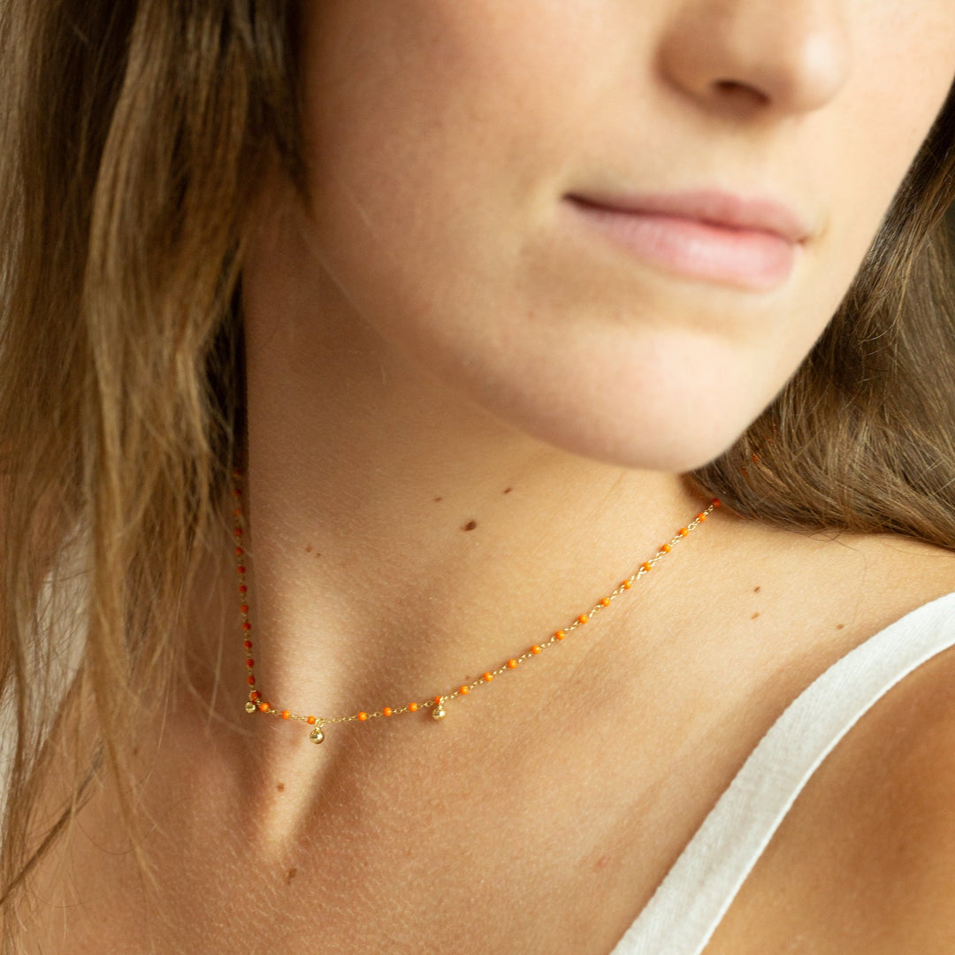 Zola Beaded Station Gold Charm Necklace- Quill Fine Jewelry