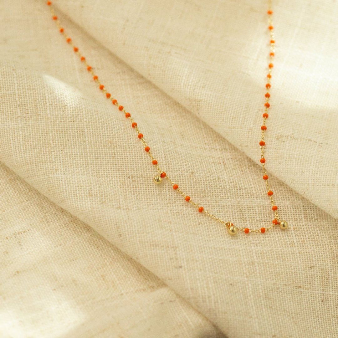 Zola Beaded Station Gold Charm Necklace- Quill Fine Jewelry