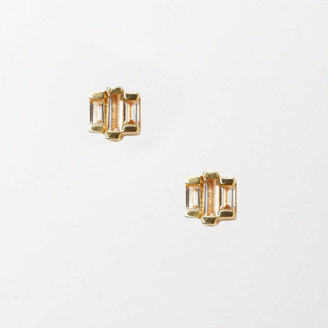 Bianca Baguette Cluster 14k Solid Gold Stud Earrings- Quill Fine Jewelry