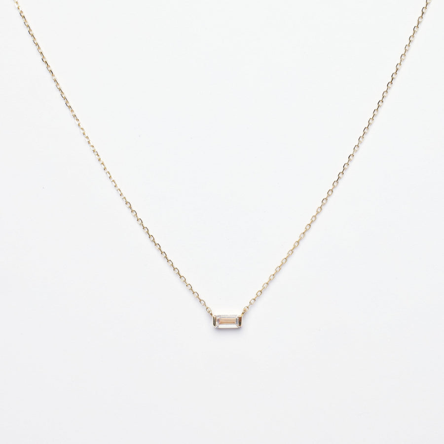 Elsa CZ Baguette Pendant 14k Solid Gold Necklace- Quill Fine Jewelry