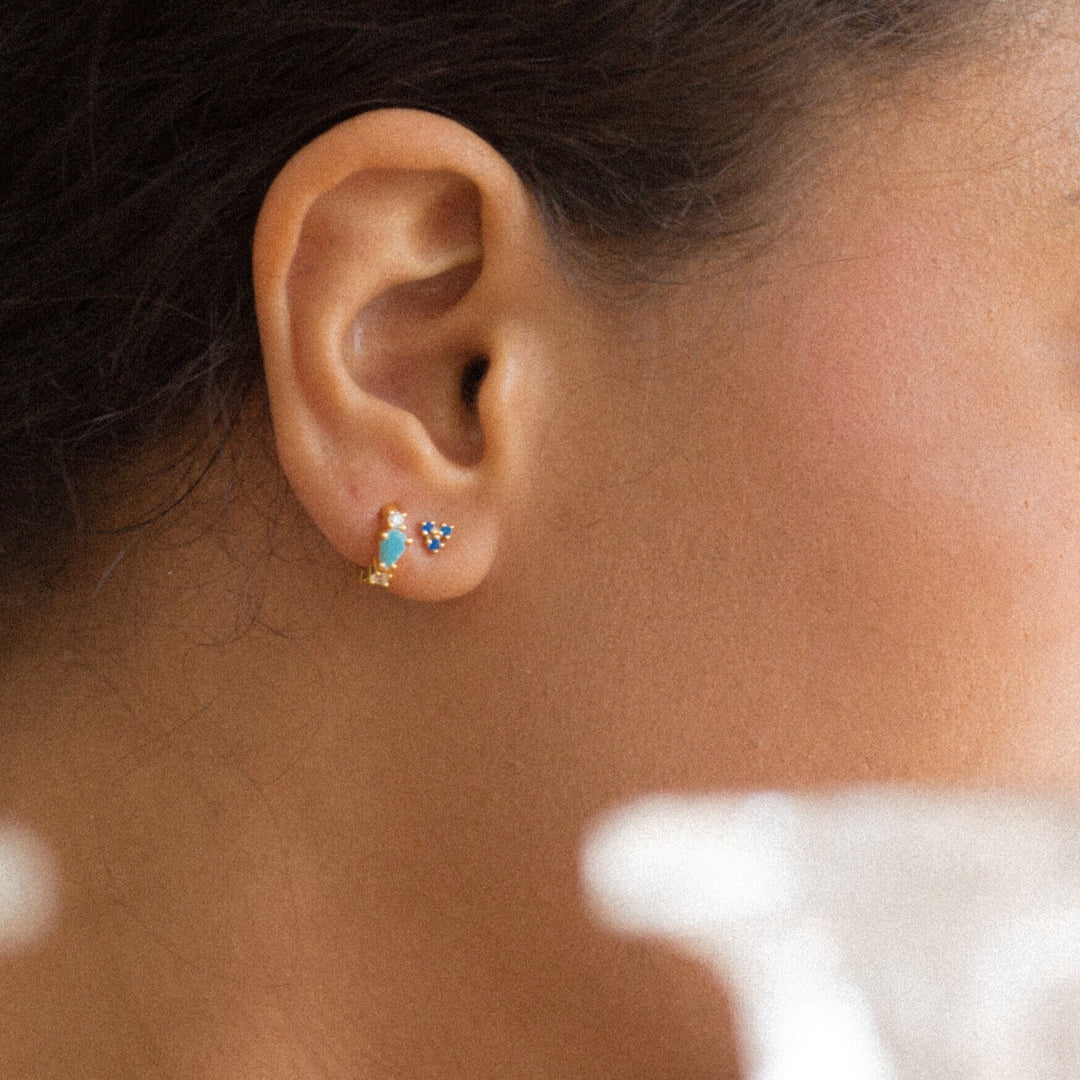 London Triple Blue CZ Stone Stud Earrings- Quill Fine Jewelry