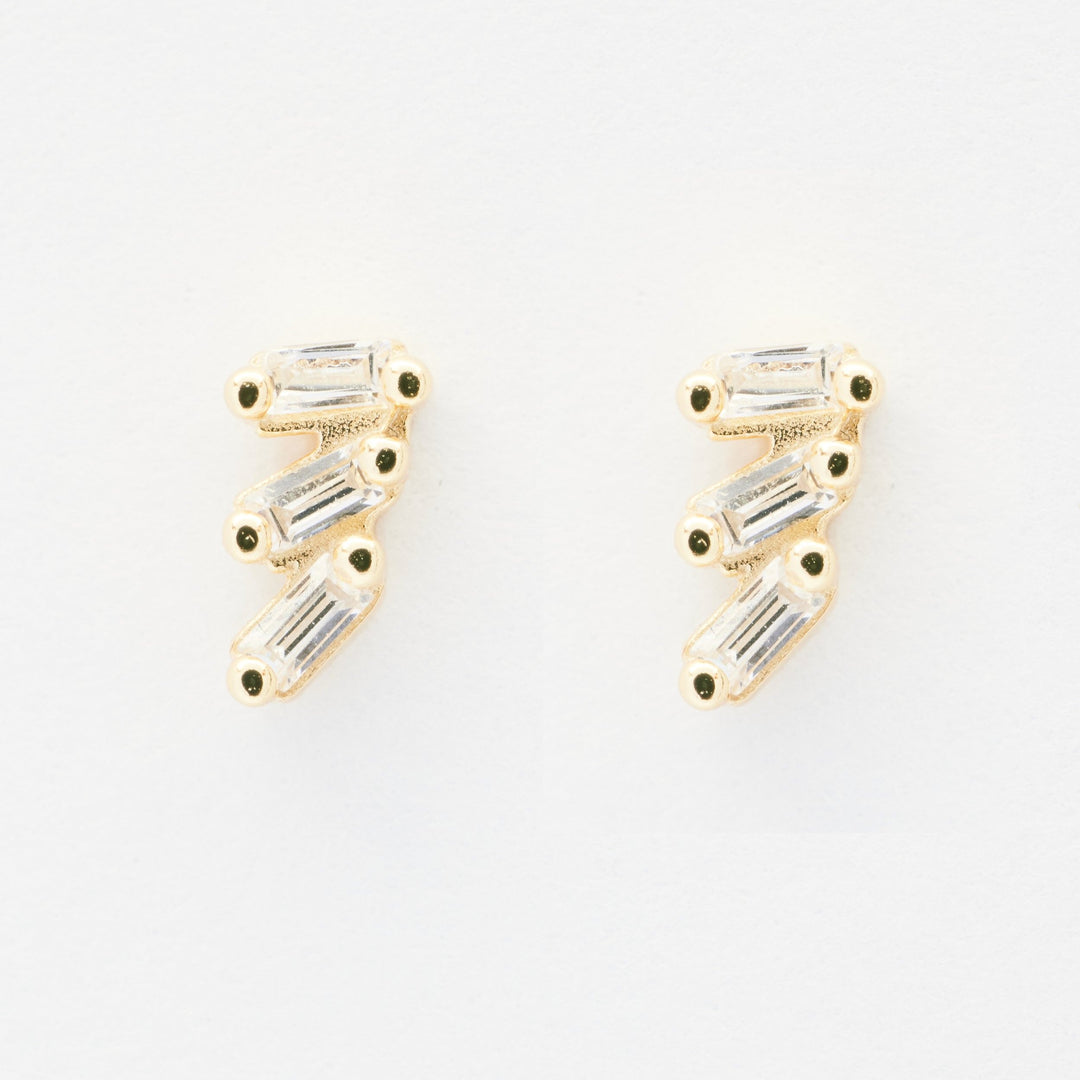 Miu Tiny Triple CZ Baguette Gold Stud Earrings- Quill Fine Jewelry