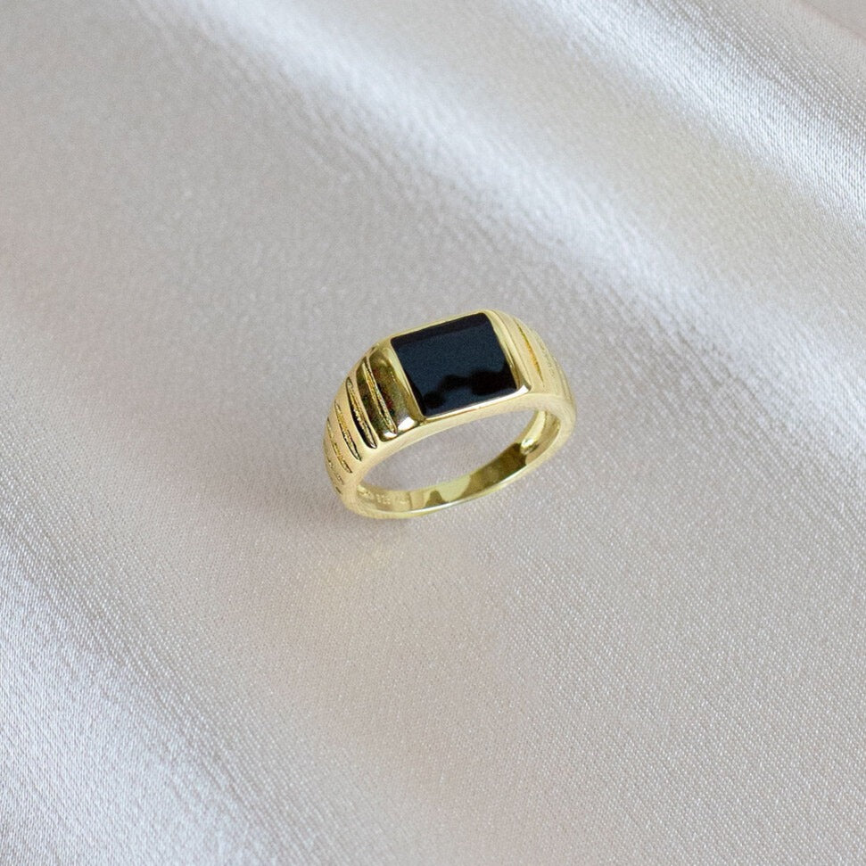 Black Enamel Signet Ring- Quill Fine Jewelry