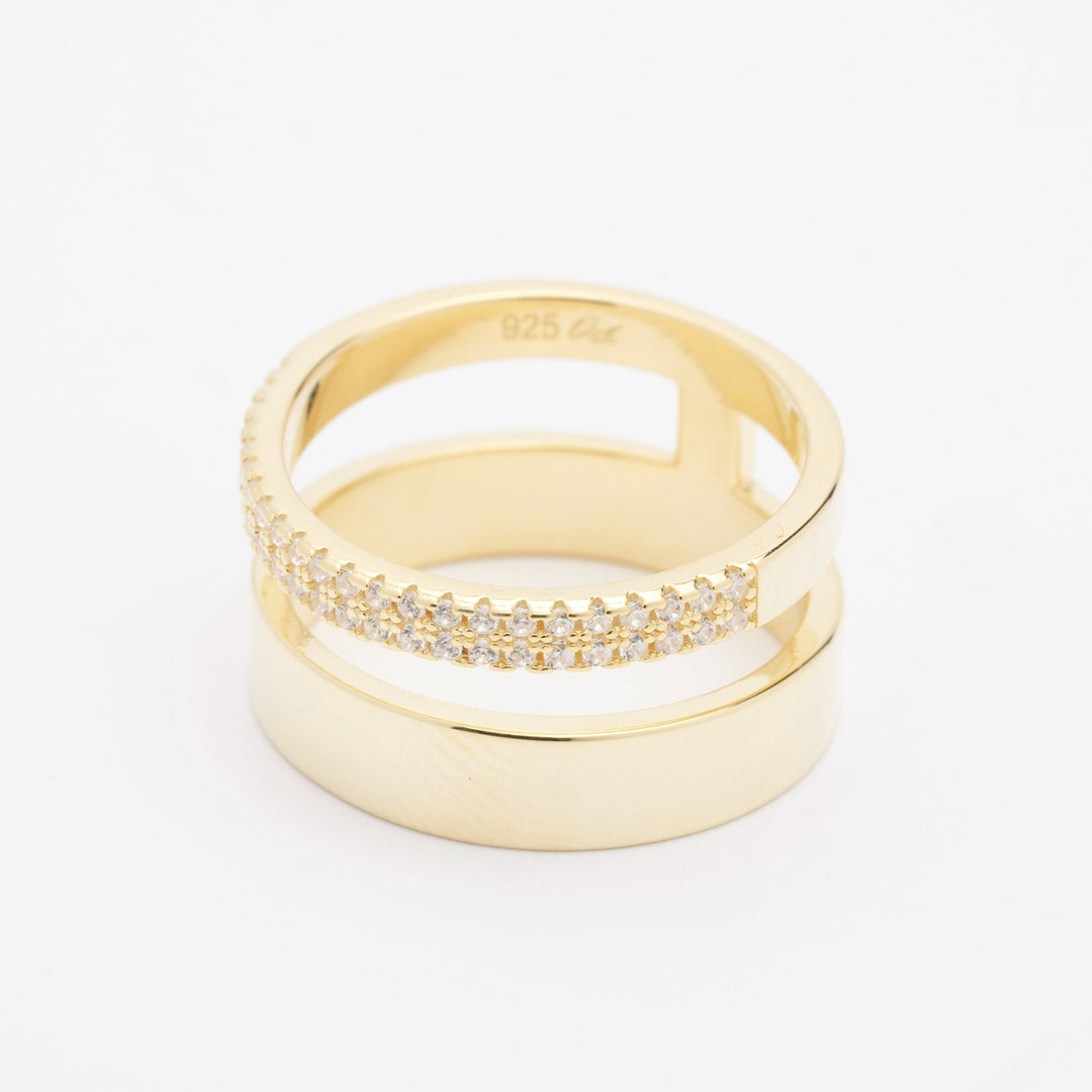 Naomi CZ Double Band Gold Ring- Quill Fine Jewelry