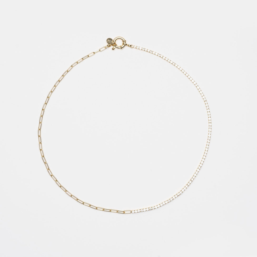Naomi Gold Tennis Necklace with Square Link Chain- Quill Fine Jewelry