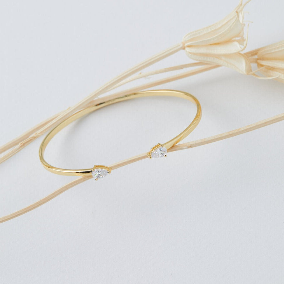 Pear CZ Gold Cuff Bangle Bracelet- Quill Fine Jewelry