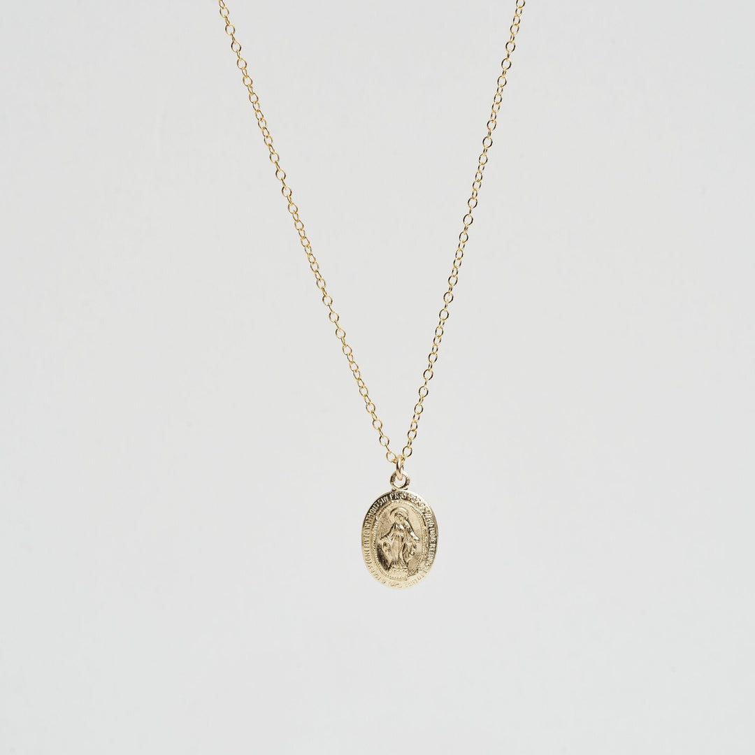 Saint Mary Oval Pendant 14k Gold Coin Necklace-Quill Fine Jewelry
