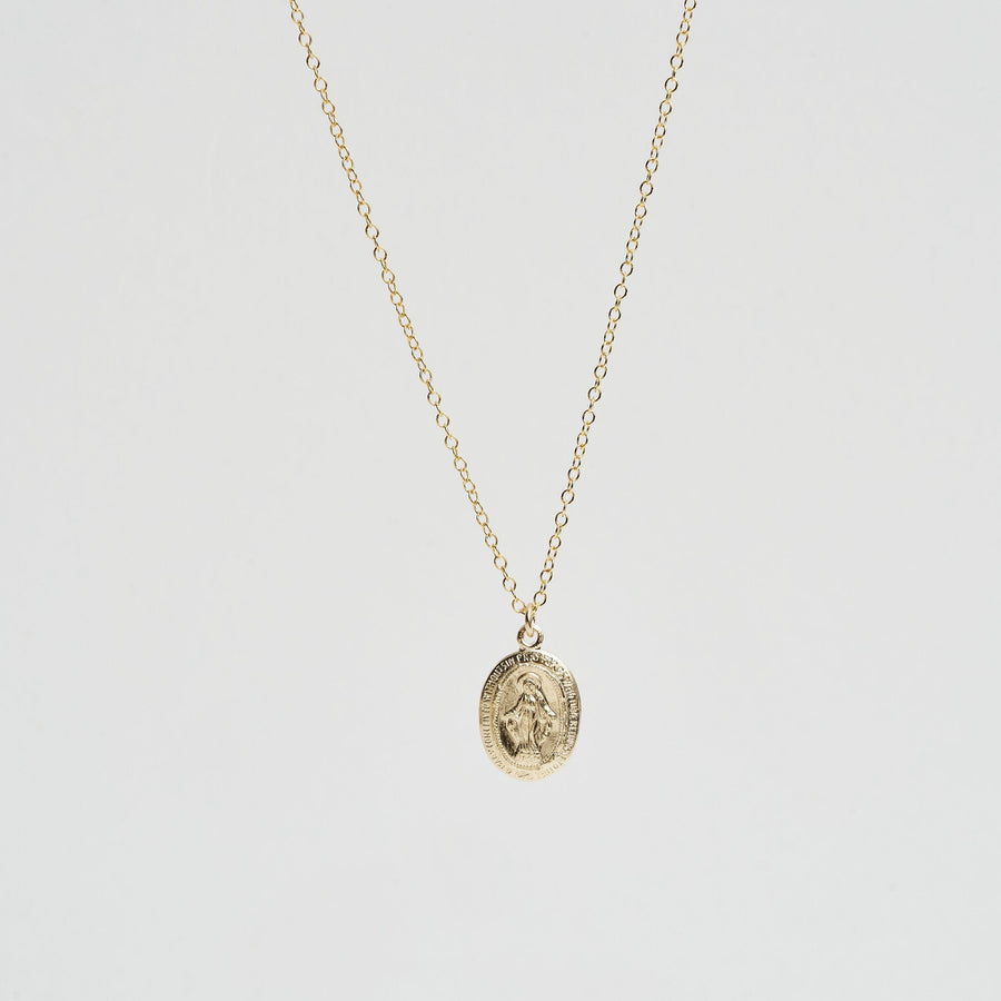 Saint Mary Oval Pendant 14k Gold Coin Necklace-Quill Fine Jewelry