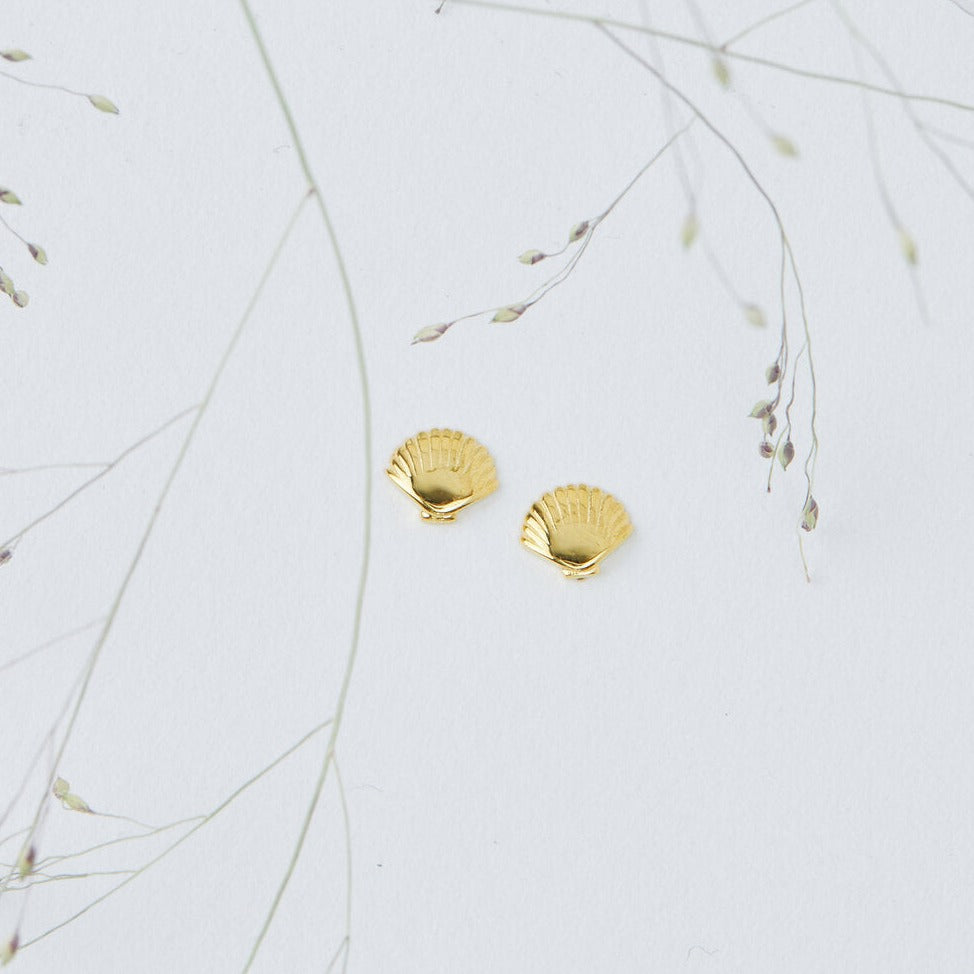 Mini Seashell Gold Stud Earrings- Quill Fine Jewelry