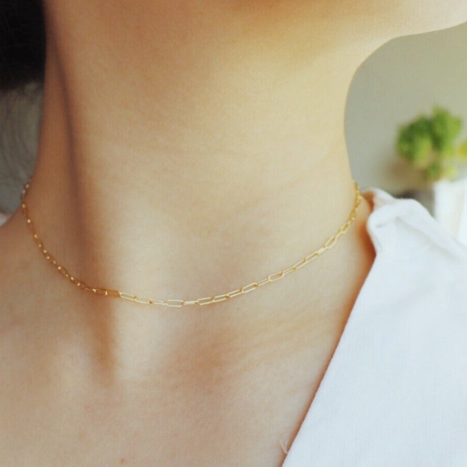 Square Link Gold Chain Choker Necklace- Quill Fine Jewelry