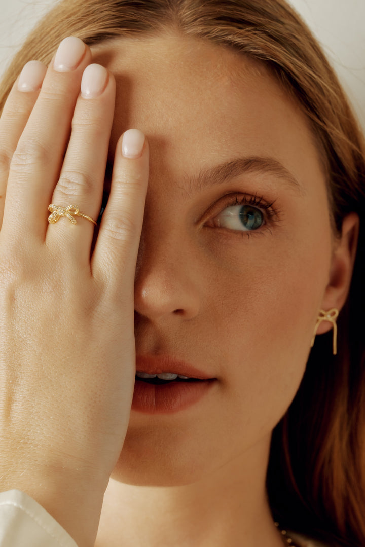Alice 14k Gold Vermeil Delicate Sparkle Bow Open Ring