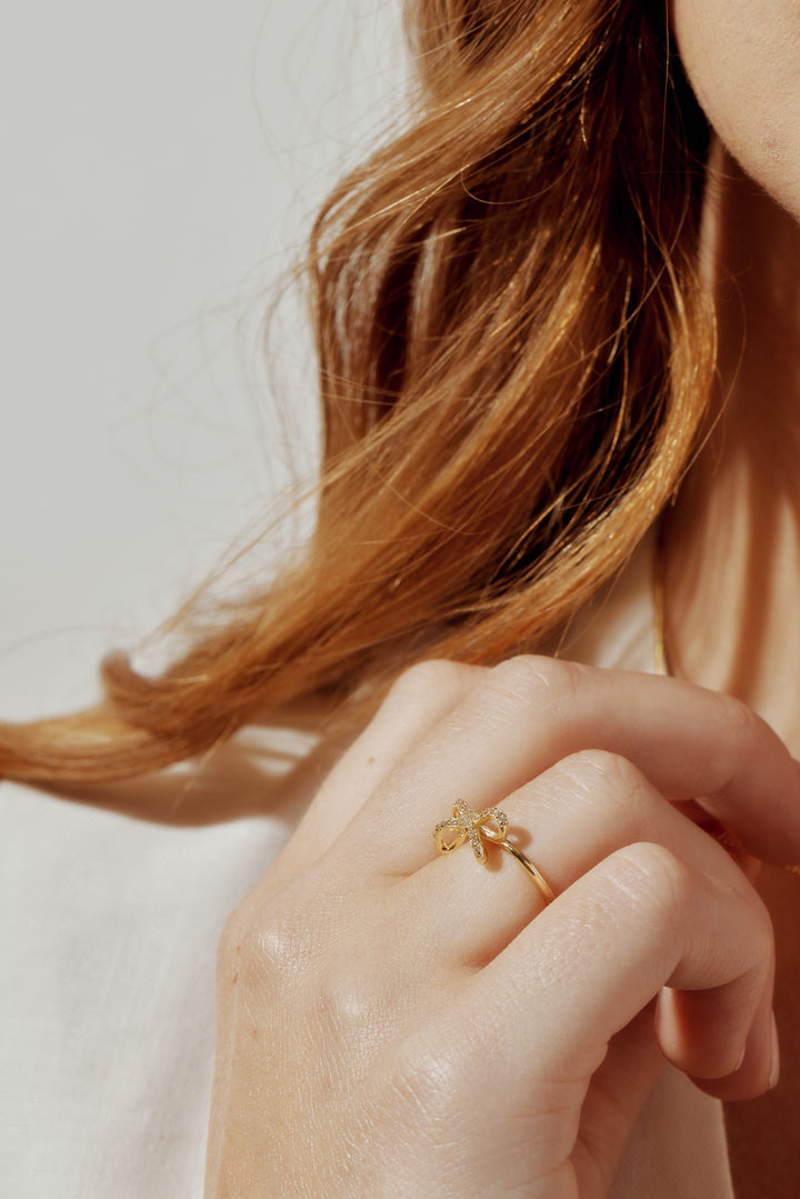 Alice 14k Gold Vermeil Delicate Sparkle Bow Open Ring