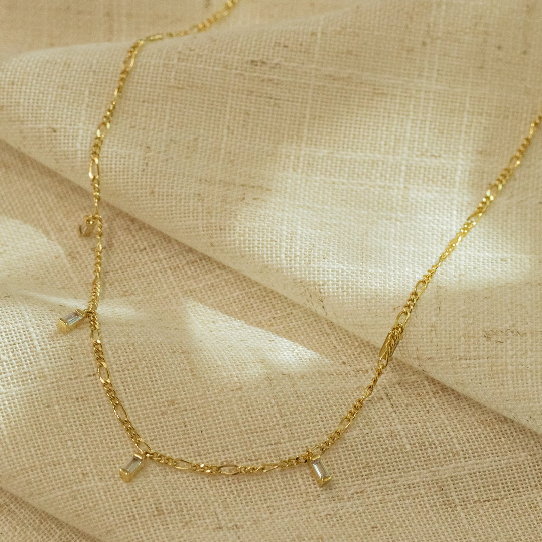 Amelia Gold Station Necklace with Baguette Stone Charms- Quill Fine Jewelry