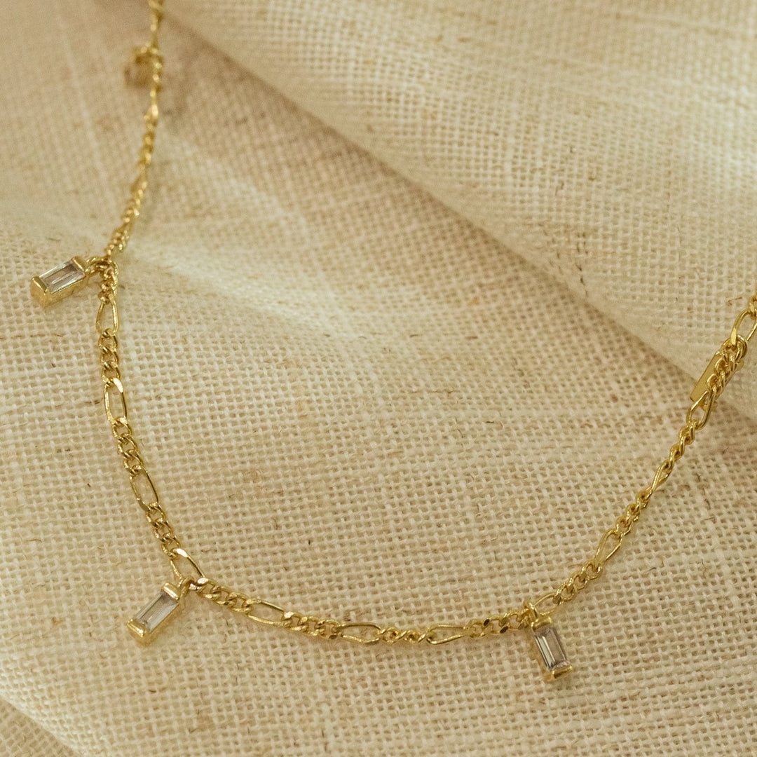 Amelia Gold Station Necklace with Baguette Stone Charms- Quill Fine Jewelry